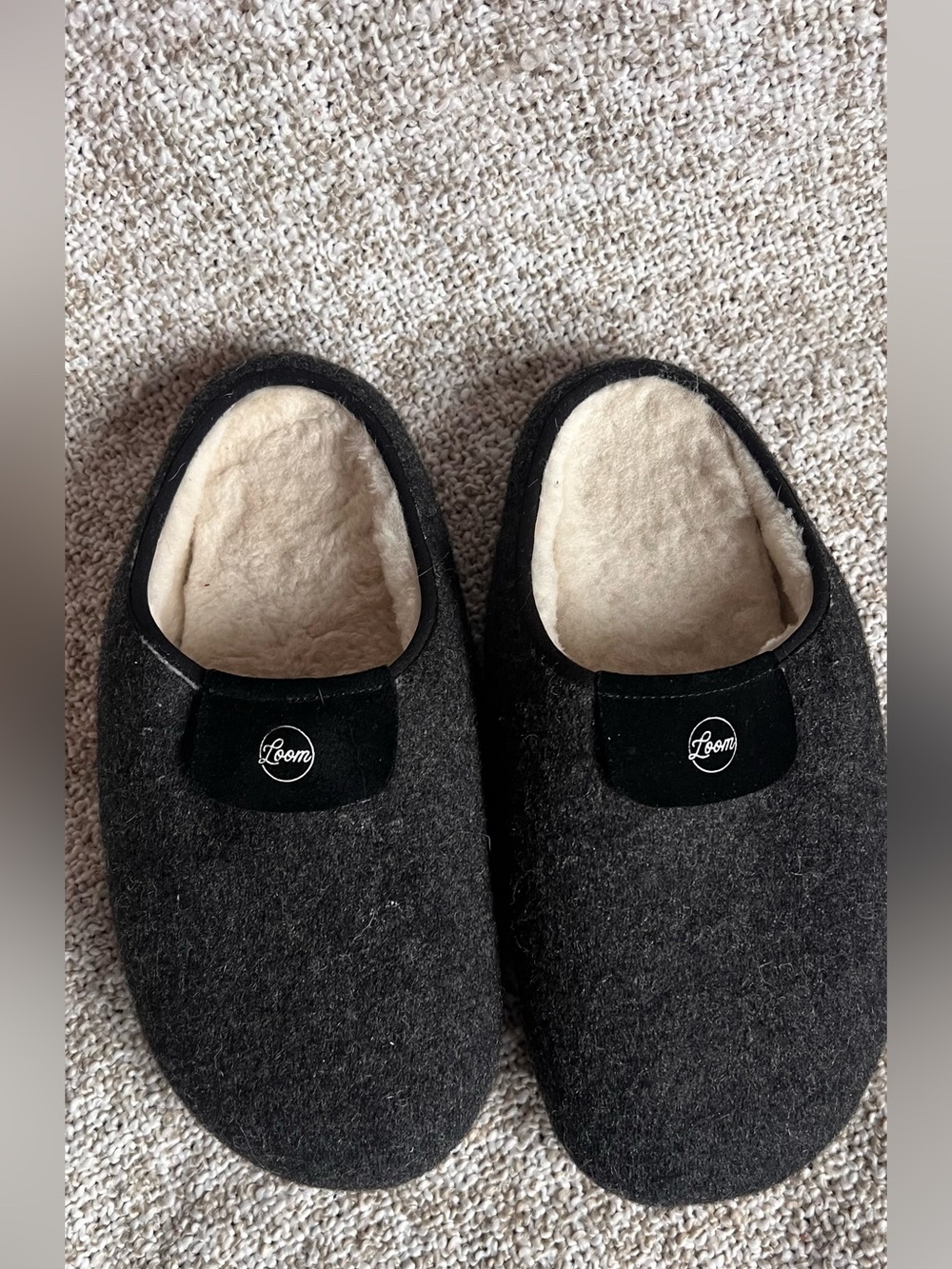 Men’s 11 M Loom Wool & Lamb Shearling Slip-On Slippers Charcoal Grey